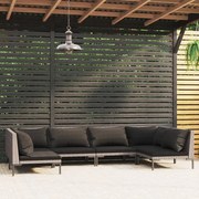 vidaXL 6-delige Loungeset met kussens poly rattan donkergrijs