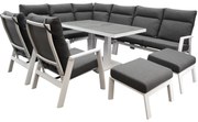 Pacific hoek dining loungeset 9 delig aluminium verstelbaar wit