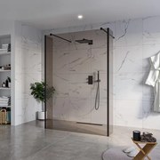 Fortifura Galeria Vrijstaande Inloopdouche - 140x200cm - Rookglas - antikalk - 8mm veiligheidsglas - 2 zijwanden 40cm - wandsteunen en hoekprofielen - Zwart mat SW927767 2x/SW797946/SW797934 2x/SW358025 2x