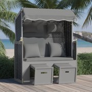 vidaXL Strandstoel met kussen poly rattan en hout antraciet en zwart