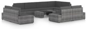 vidaXL 10-delige Loungeset met kussens poly rattan grijs