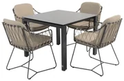 Goa Prego dining tuinset 95x95xH75 cm 5 delig HPL slate antraciet taupe Taste 4SO