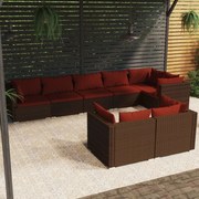 vidaXL 8-delige Loungeset met kussens poly rattan bruin