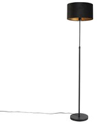 Vloerlamp zwart met velours kap zwart met goud 35 cm - Parte
