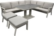 Barolo hoek dining loungeset 6 delig aluminium verstelbare tafel latte zand