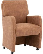 Goossens Eetkamerstoel Leen bruin microvezel met armleuning en met wielen, stijlvol landelijk