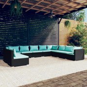 vidaXL 10-delige Loungeset met kussens poly rattan zwart