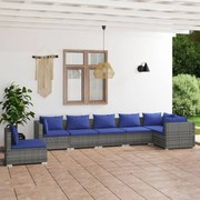 vidaXL 7-delige Loungeset met kussens poly rattan grijs