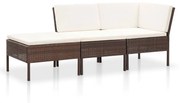 vidaXL 3-delige Loungeset met kussens poly rattan bruin