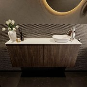 Mondiaz Fowy toiletmeubel 120cm dark brown met witte waskom rechts en kraangat