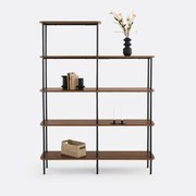 Asymmetrische boekenkast, walnootfineer en staal, KERRIE