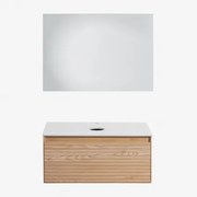 Tedrik Badkamermeubelset In Essenhout Ash Brown & Without Sink & Rechthoekige Led En Anticondens 100x70 Cm Tamsin & Zonder Kraan - Sklum