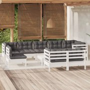 vidaXL 10-delige Loungeset met kussens massief grenenhout wit