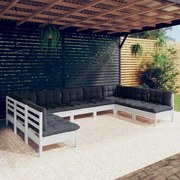 vidaXL 9-delige Loungeset met kussens massief grenenhout wit