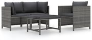 vidaXL 4-delige Loungeset met kussens poly rattan grijs