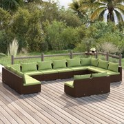 vidaXL 12-delige Loungeset met kussens poly rattan bruin