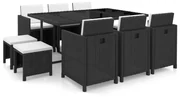vidaXL 11-delige Tuinset met kussens poly rattan zwart