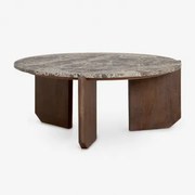 Ronde Salontafel Van Natuursteen En Mangohout Lavinia Bruin Marmer & Donker Hout & Ø70 Cm - Sklum