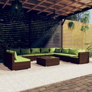 vidaXL 11-delige Loungeset met kussens poly rattan bruin