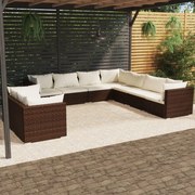 vidaXL 9-delige Loungeset met kussens poly rattan bruin