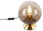 Art Deco tafellamp messing met smoke glas - Pallon Art Deco E27 bol / globe / rond Binnenverlichting Lamp