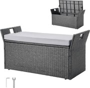 VEVOR Tuinbank met opbergruimte 180 kg, PE rotan bank, zitkist met kussen en handgreep, opbergbank, zit- en verandadecoratie voor terras, tuin en balkon, 104 x 45 x 52 cm