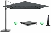Platinum Challenger zweefparasol 3.5x3.5m T1 premium (incl. voet en hoes) faded black