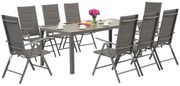 Garden Point grijze aluminium tuinmeubelen met grote Polywood Verona tafel voor 8 personen