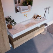 Mondiaz Alan DLux badmeubel 150cm washed oak 1 lade met wastafel opalo midden zonder kraangat