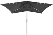 vidaXL Parasol met LED's en stalen paal 2x3 m antracietkleurig