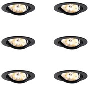 Set van 6 Moderne inbouwspot zwart kantelbaar AR70 - Cisco