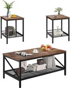 VEVOR 3-delige salontafelset (105 cm lang), industriële salontafel met 2 vierkante bijzettafels (45 cm lang), salontafelsets met metalen poten, bijzettafels voor kantoor, woonkamer en appartement