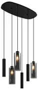 Eettafel / Eetkamer Moderne hanglamp zwart met smoke glas 6-lichts - Duplantis Modern E27 Binnenverlichting Lamp
