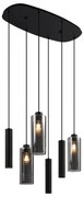 Moderne hanglamp zwart met smoke glas 6-lichts - Duplantis