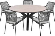Garden Impressions Natas tuinset grijs 6-delig - Tulli tuintafel light teak look Ø148 cm