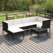 vidaXL 7-delige Loungeset met kussens poly rattan zwart