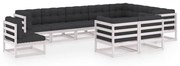 vidaXL 10-delige Loungeset met kussens massief grenenhout wit