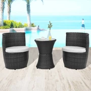 vidaXL 3-delige Bistroset met kussens poly rattan zwart