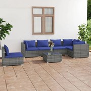 vidaXL 7-delige Loungeset met kussens poly rattan grijs