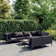 vidaXL 8-delige Loungeset met kussens poly rattan donkergrijs