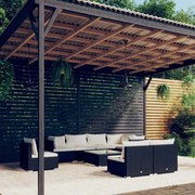 vidaXL 9-delige Loungeset met kussens poly rattan zwart