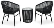 vidaXL 3-delige Bistroset met kussens PVC-rattan zwart