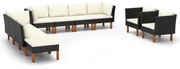 vidaXL 10-delige Loungeset poly rattan en eucalyptushout zwart