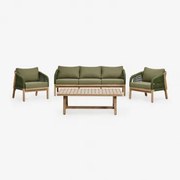 Tuinset Met 3-zitsbank, 2 Fauteuils En Salontafel Van Acaciahout Dubai Rustiek Acaciabruin & Stof Leger Groen - Sklum