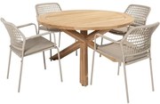 Barista Prado dining tuinset 130 cm rond 5 delig latte teak 4 Seasons Outdoor