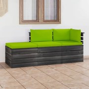 vidaXL 3-delige Loungeset met kussens pallet massief grenenhout