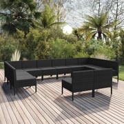 vidaXL 12-delige Loungeset met kussens poly rattan zwart