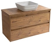 Sanicare Avenza badmeubel 100cm arrano oak met witte waskom 40x40cm