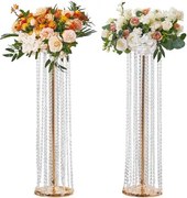 VEVOR Set van 2 bloemenkrukken 20x20x90cm Bloemenstandaard IJzeren bijzettafel Moderne kristallen vaas Goudkleurige galvanische plantenkruk Plantenstandaard Metalen standaard voor decoratie van bars, hotels en cafés