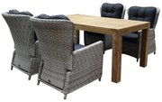 Marina lounge Krista dining tuinset 180x95xH77,5 cm 5-delig verstelbaar wit